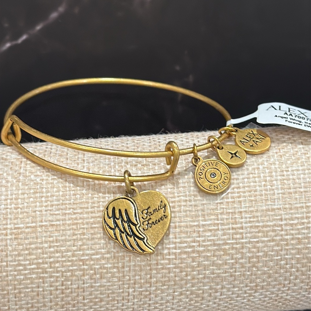 Alex and Ani Gold 'Family Forever' Angel Wing Heart Charm Bangle